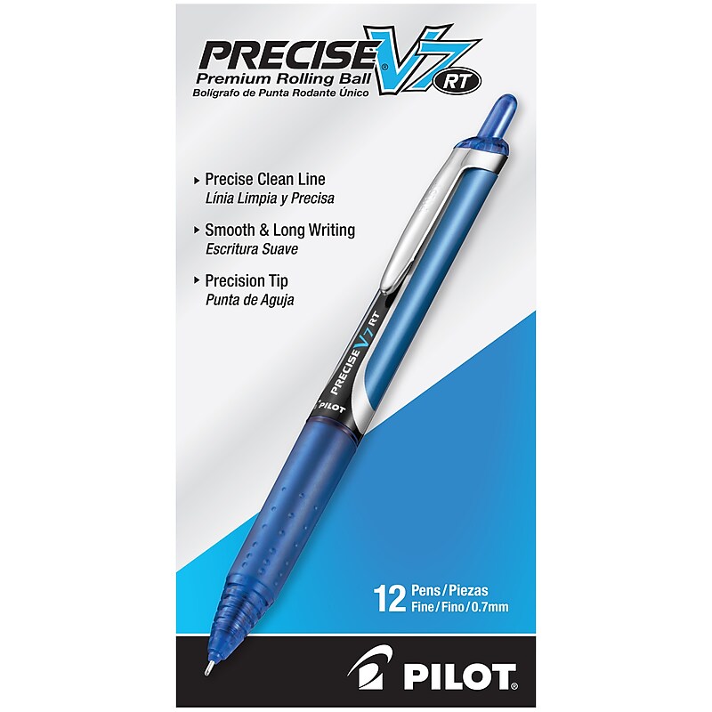 Pilot Precise V7 RT Retractable Rollerball Pens, Fine Point, Blue Ink, Dozen (26068) image 1