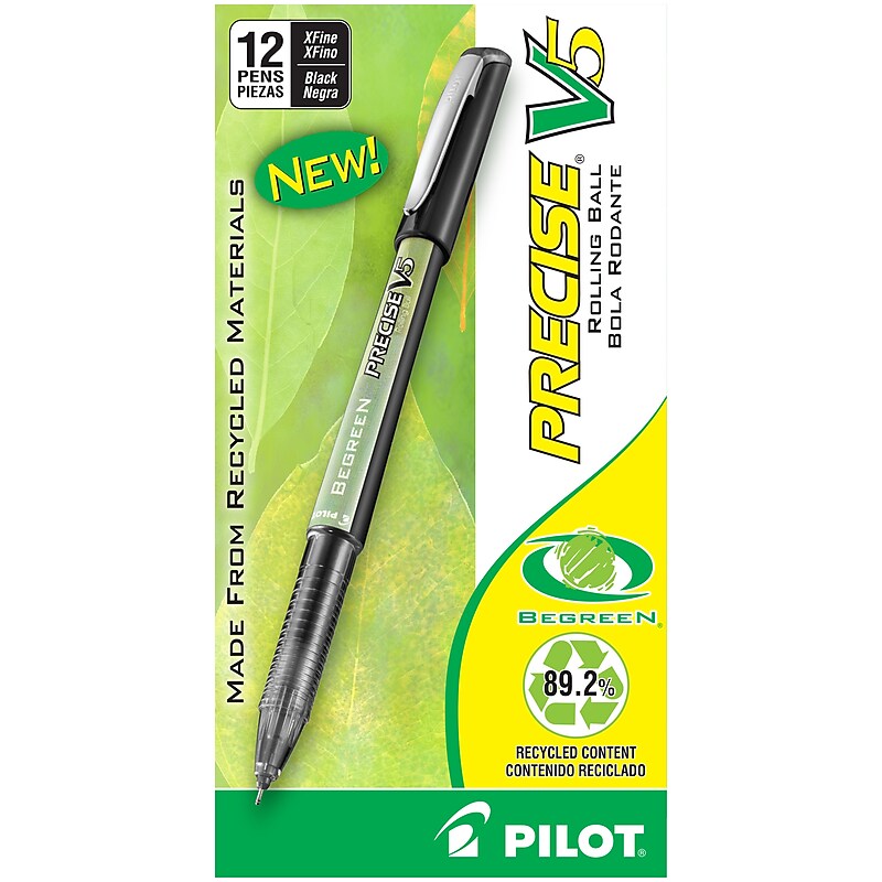 Pilot Precise V5 BeGreen Rollerball Pens, Extra Fine Point, Black Ink, Dozen (26300) image 1