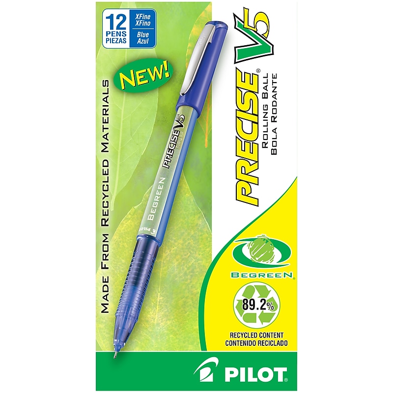Pilot Precise V5 BeGreen Rollerball Pens, Extra Fine Point, Blue Ink, Dozen (26301) image 1
