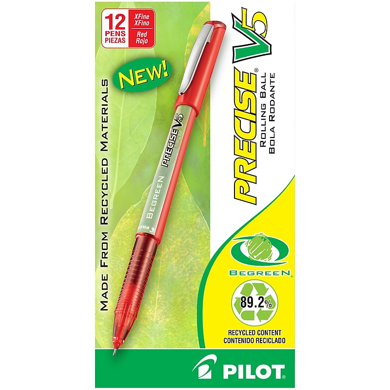 Pilot Precise V5 BeGreen Rollerball Pens, Extra Fine Point, Red Ink, Dozen (26302) image 1