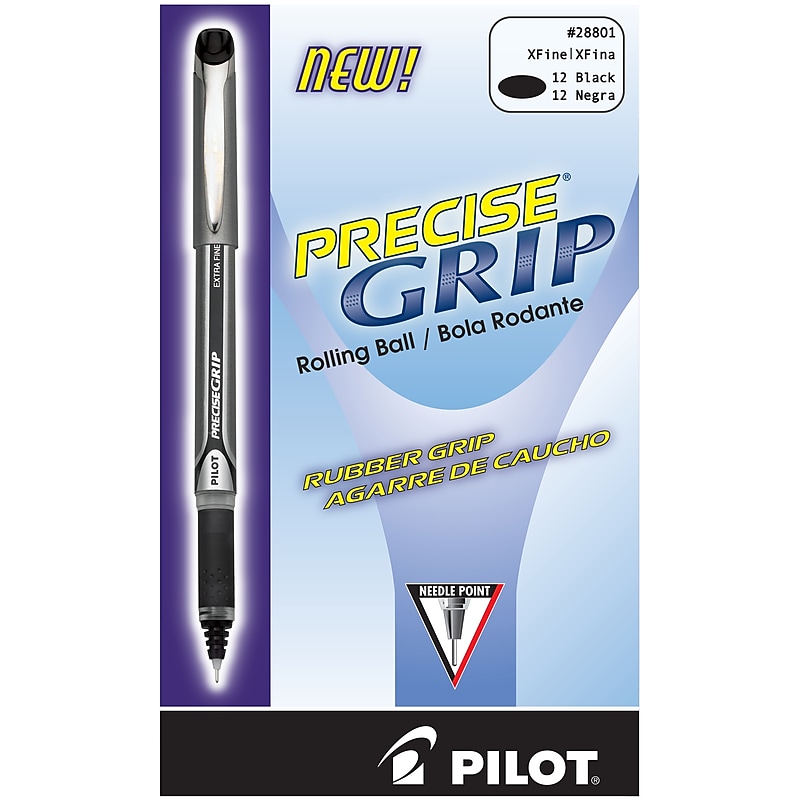 Pilot Precise Grip Rollerball Pens, Extra Fine Point, Black Ink, Dozen (28801) image 1