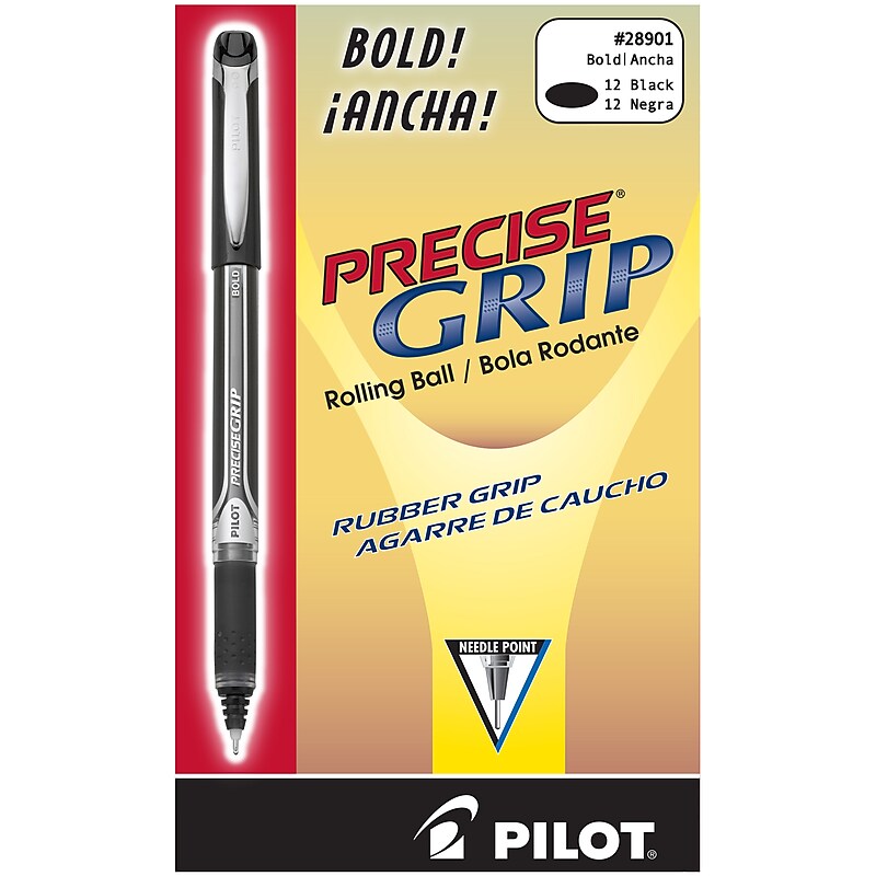 Pilot Precise Grip Rollerball Pens, Bold Point, Black Ink, Dozen (28901) image 1