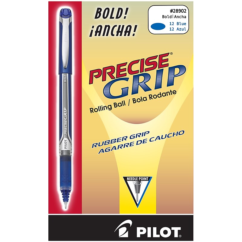 Pilot Precise Grip Rollerball Pens, Bold Point, Blue Ink, Dozen (28902) image 1