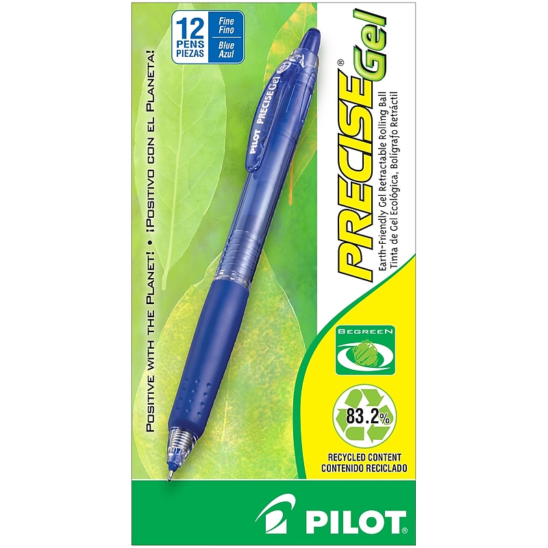 Pilot Precise Gel BeGreen Retractable Gel Pens, Fine Point, Blue Ink, Dozen (15002) image 1