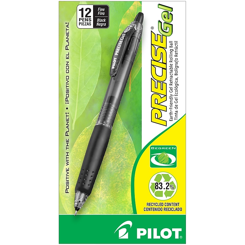 Pilot Precise Gel BeGreen Retractable Gel Pens, Fine Point, Black Ink, Dozen (15001) image 1