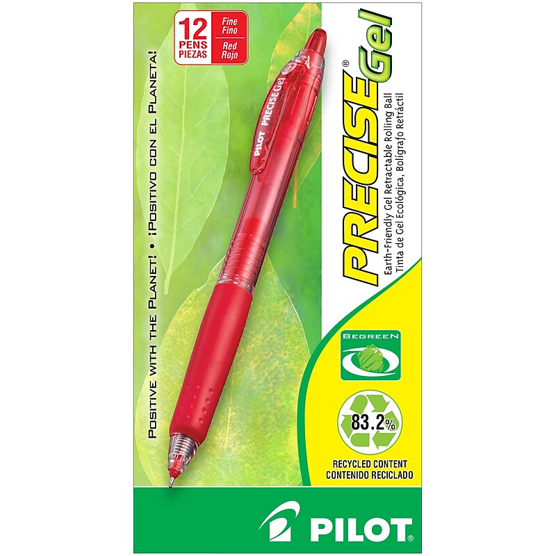 Pilot Precise Gel BeGreen Retractable Gel Pens, Fine Point, Red Ink, Dozen (15003) image 1