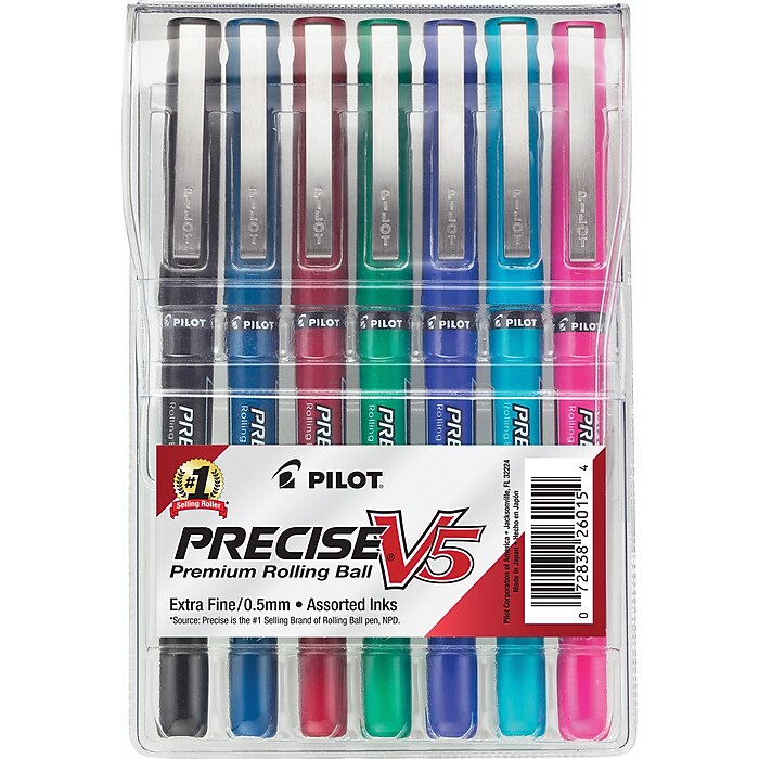 Pilot Precise V5 Rollerball Pens, Extra Fine Point, Assorted Ink