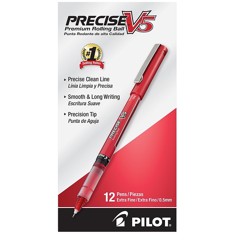 Pilot Precise V5 Rollerball Pens, Extra Fine Point, Red Ink, Dozen (35336) image 1
