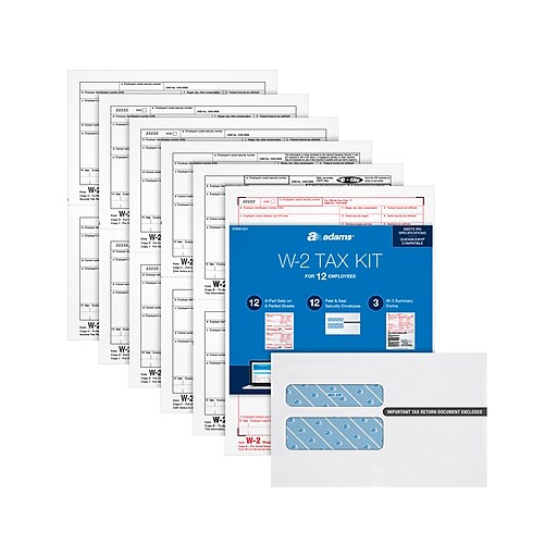 TXA12618-21 Tax Kit for 12 Employees Self Seal W2 Envelopes & Adams Tax Forms Helper Online 3 W3 Adams W2 Forms 2021 6 Part Laser W2 Forms