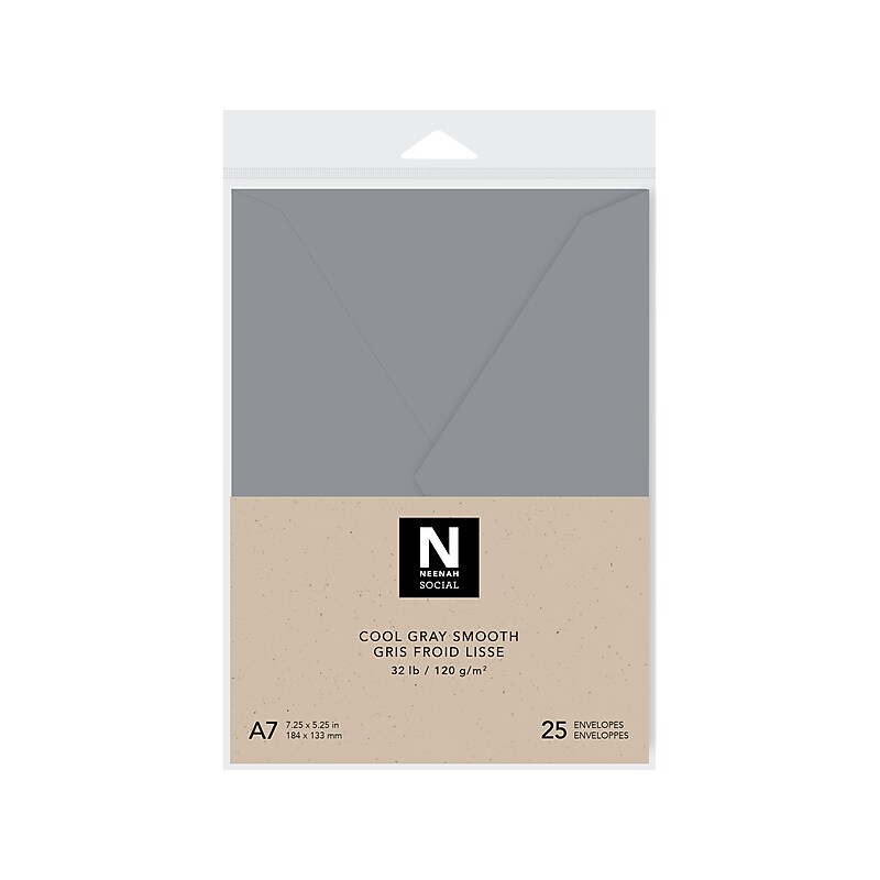 Neenah Paper Social A7 Business Envelope, 5.25" x 7.25", Pewter, 25/Pack (91377) image 1