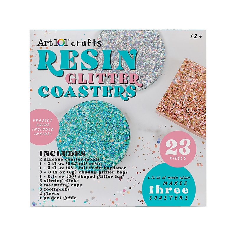 Art 101 Crafts Resin Glitter Coaster Kit, Assorted Colors, 6/Carton (40064) image 1