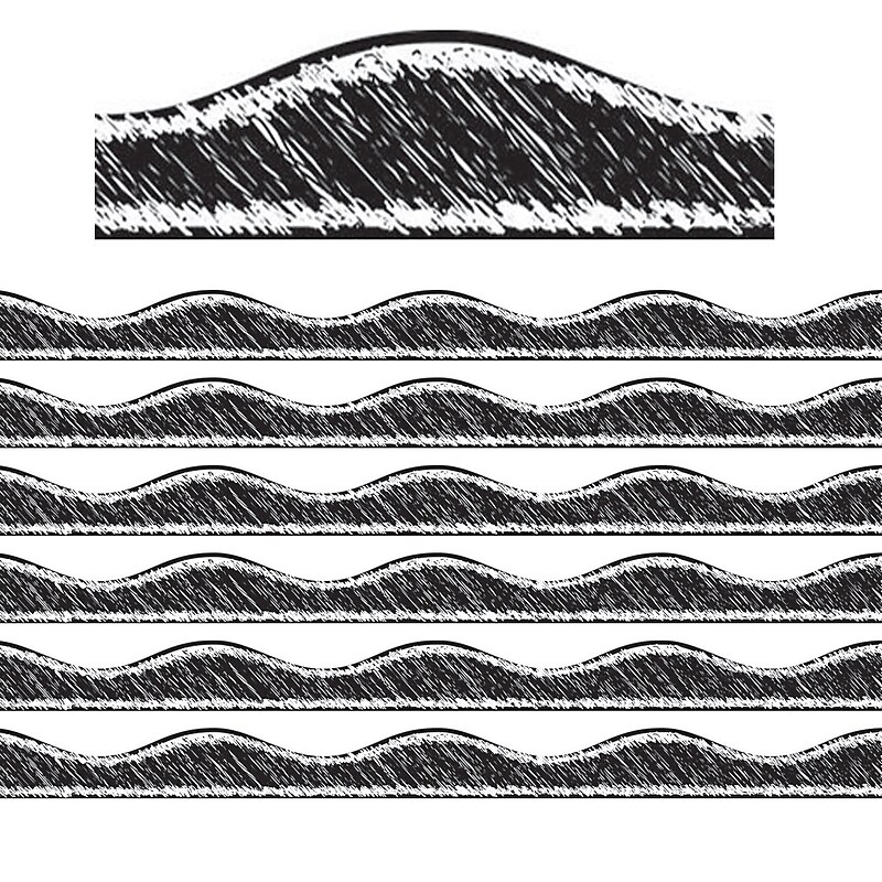 Ashley Productions Magnetic Scalloped Border, 1" x 72', Black Scribble Chalk (ASH10212-6) image 1