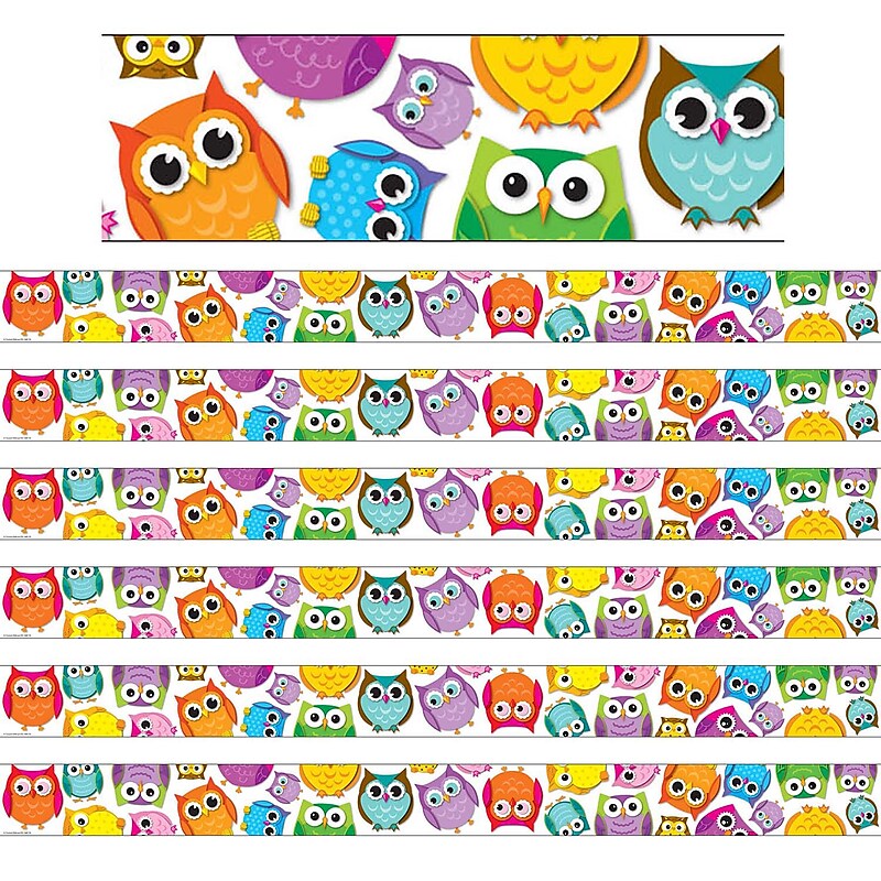 Carson Dellosa Education Colorful Owls Straight Border, 36 Feet Per Pack, 6 Packs (CD-108176-6) image 1