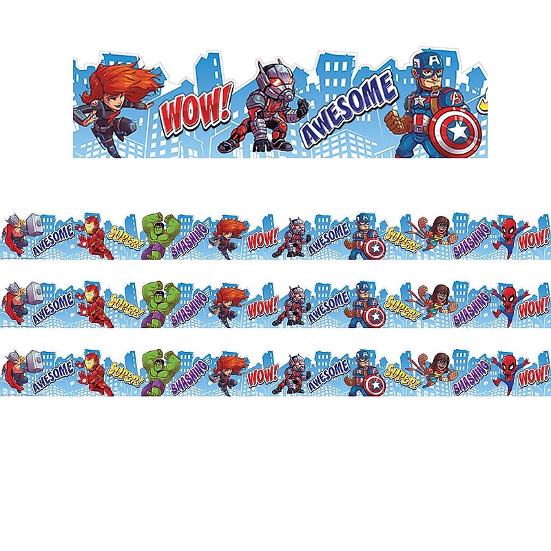 Eureka Marvel Super Hero Adventure City Scape Deco Trim® Extra Wide Die Cut, 37 Feet Per Pack, 3 Packs (EU-845162-3) image 1