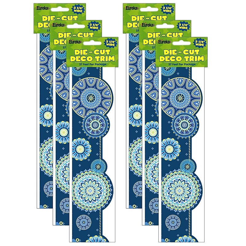 Eureka Blue Harmony Mandala Extra Wide Deco Trim, 37 Feet Per Pack, 6 Packs (EU-845624-6) image 1
