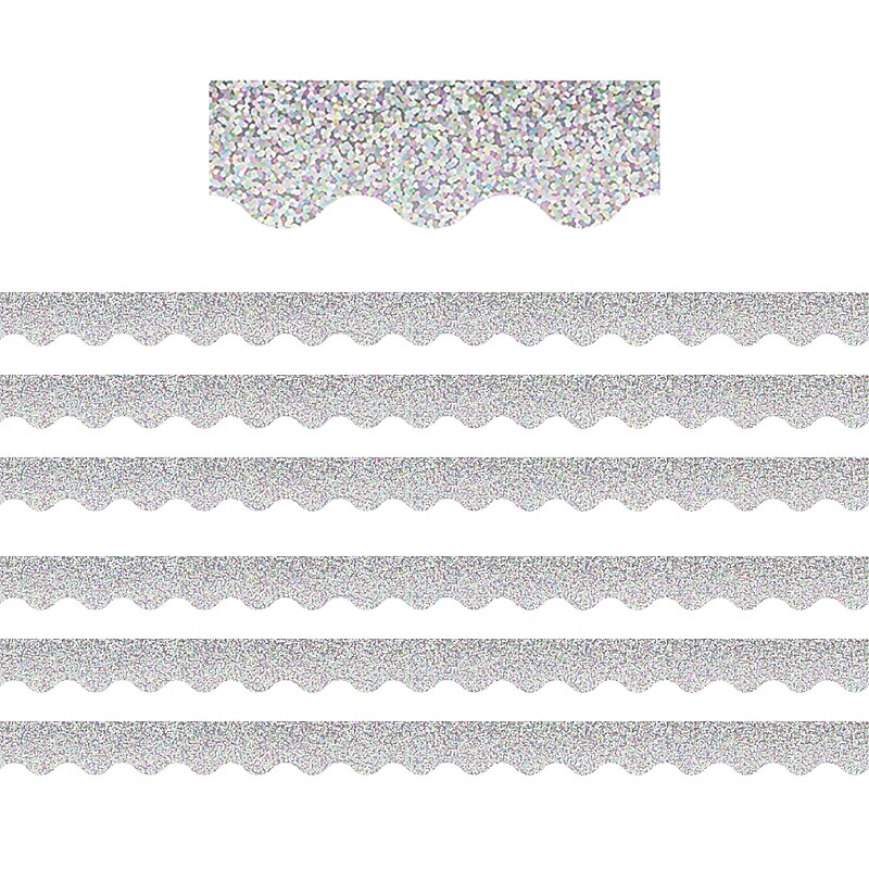 Teacher Created Resources Scalloped Border, 2.19" x 210', Silver Sparkle (TCR8765-6) image 1