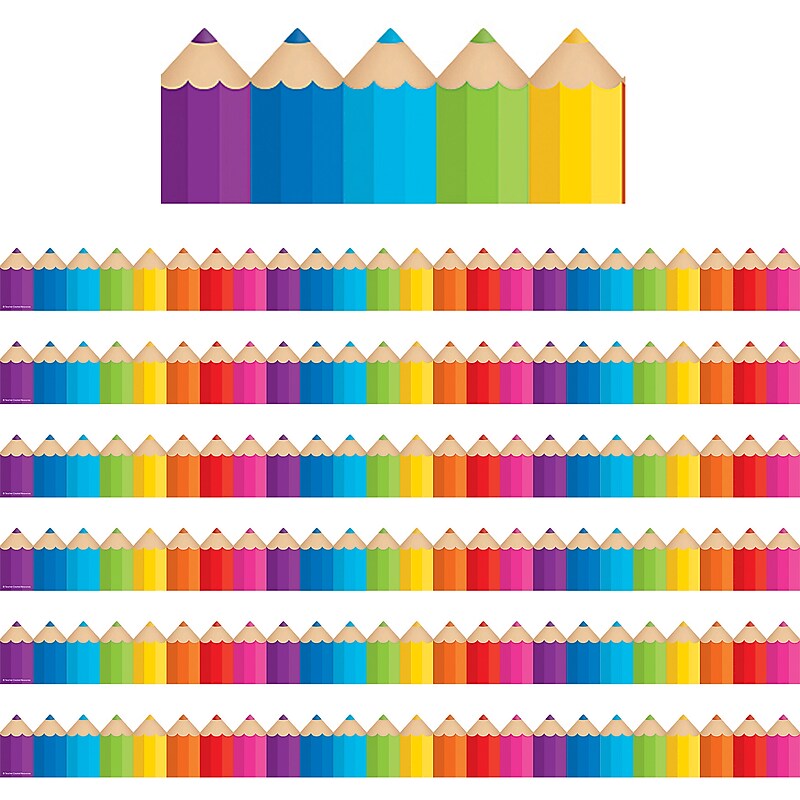 Teacher Created Resources Colored Pencils Die-Cut Border Trim, 35 Feet Per Pack, 6 Packs (TCR3496-6) image 1