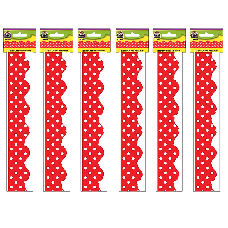 Teacher Created Resources Red Mini Polka Dots Border Trim, 35 Feet Per Pack, 6 Packs (TCR4665-6) image 1