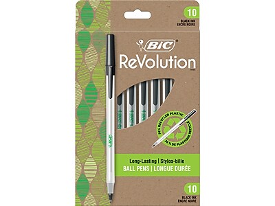 BIC ReVolution Round Stic Ballpoint Pen, Medium Point, Black Ink, 10/Pack (GSME10-BLK)