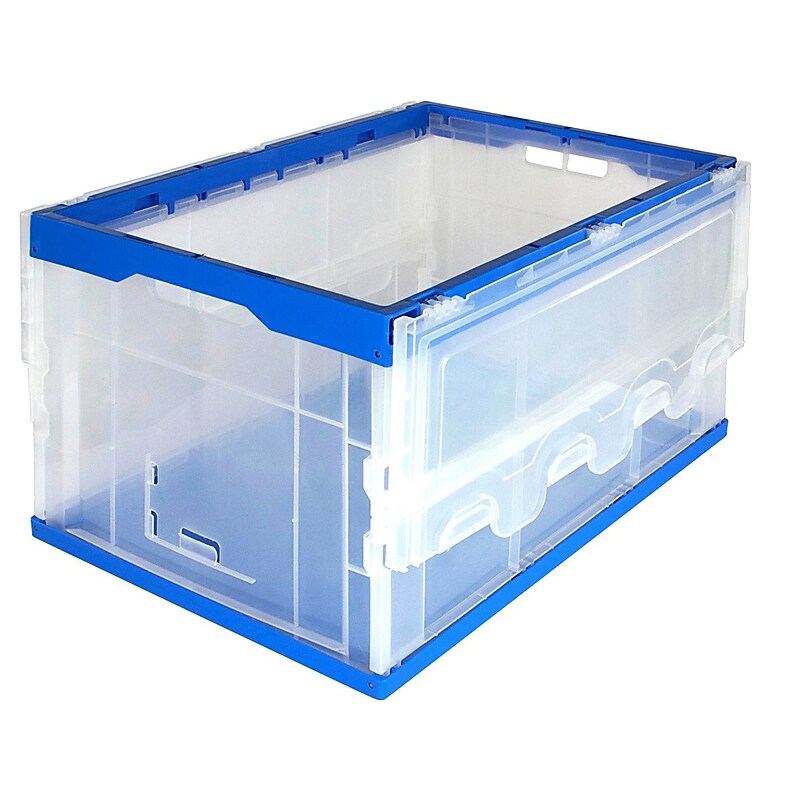 Mount-It! 69 Quart Storage Crate with Hinged Lid, Plastic, Clear/Blue (MI-909) image 1
