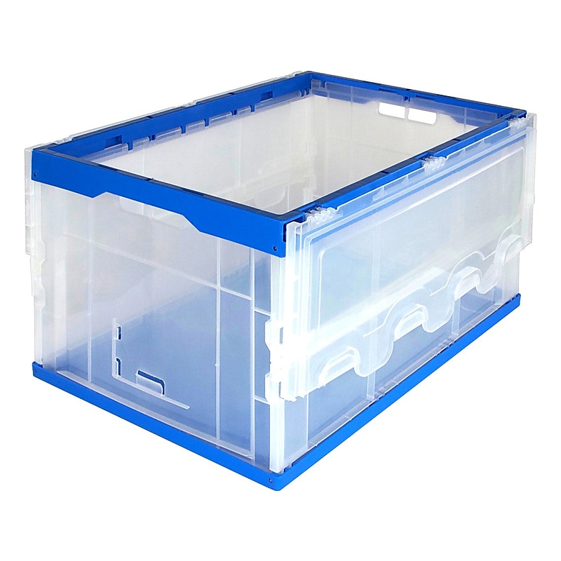 Mount-It! 68.68 Quart Storage Bin with Hinged Lid, Plastic, Clear/Blue, 3/Pack (MI-910) image 1