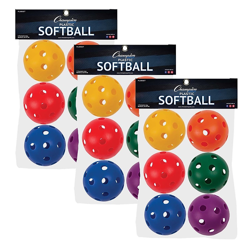 Champion Sports Plastic Softballs, Assorted, 6 Per Set, 3 Sets (CHSPLSBSET-3) image 1