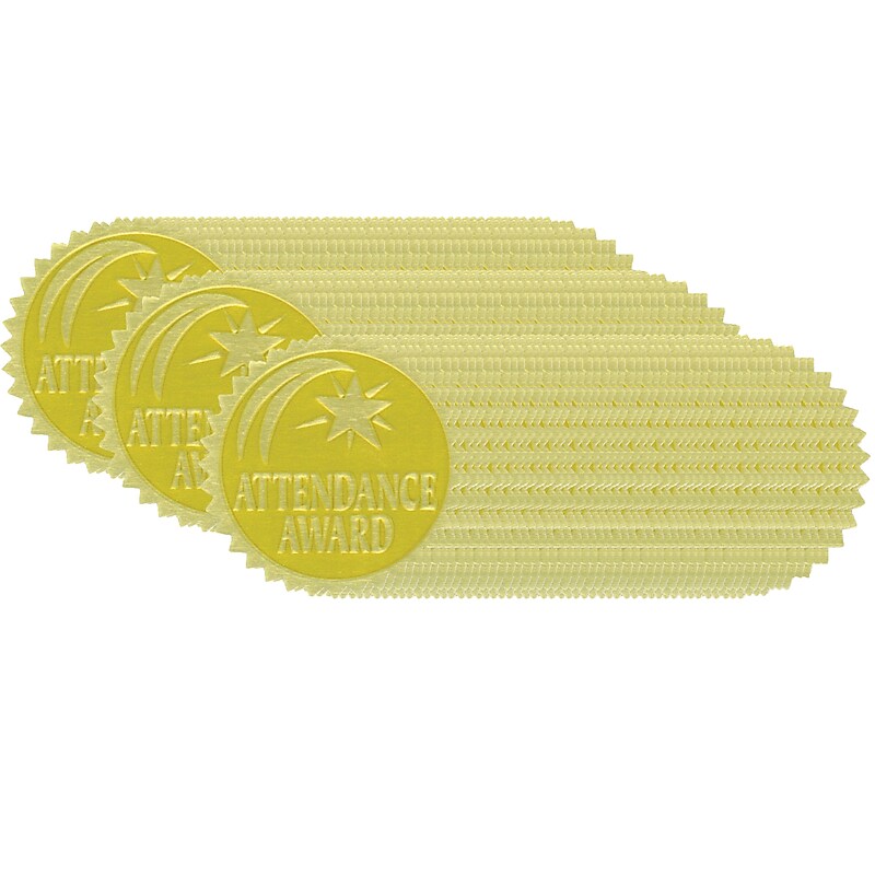 Hayes Publishing Gold Foil Embossed Seals, Attendance Award, 54 Per Pack, 3 Packs (H-VA375-3) image 1