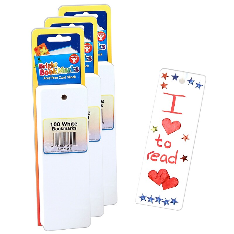 Hygloss Mighty Bright Bookmarks, 100 Ultra White Per Pack, 3 Packs (HYG42611-3) image 1