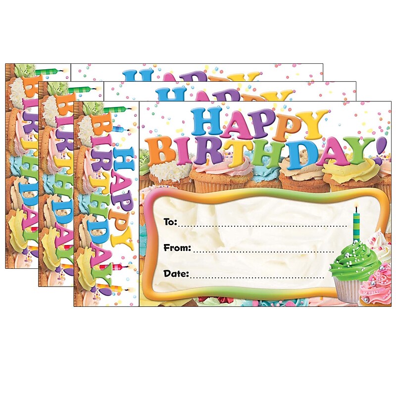 Edupress Happy Birthday Cupcakes Bookmark Awards, 30 Per Pack, 3 Packs (EP-3024-3) image 1