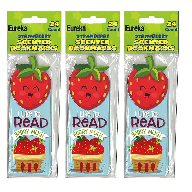 Eureka Strawberry Scented Bookmarks, 24 Per Pack, 3 Packs (EU-834030-3) image 1