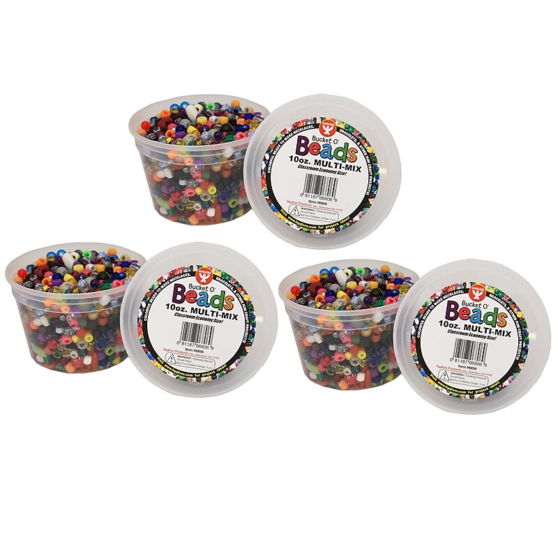 Hygloss Bucket O' Beads, 10 oz. Multi Mix/Pack, 3 Packs (HYG6806-3) image 1