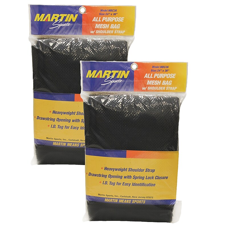 Martin Sports All Purpose Mesh Bag with Carrying Strap, Black, 24" x 36", Pack of 2 (MASMBC36BK-2) image 1