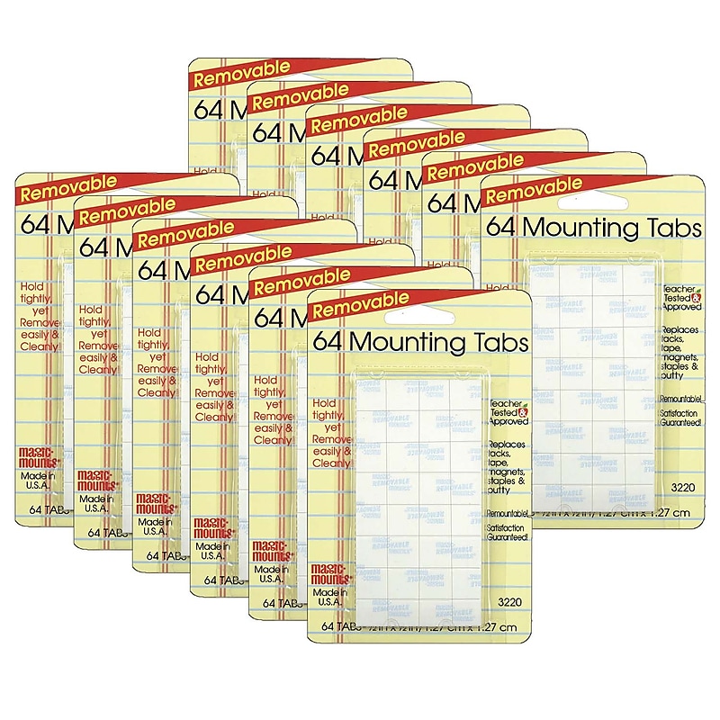 Magic Mounts® Removable Mounting Tabs, 1/2" x 1/2", Clear, 64 Per Pack, 12 Packs (MIL3220-12) image 1