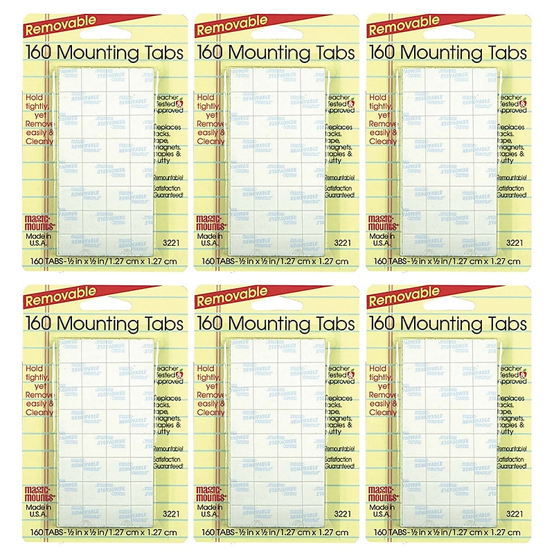 Magic Mounts Removable Mounting Tabs, 1/2" x 1/2", Clear, 160 Per Pack, 6 Packs (MIL3221-6) image 1