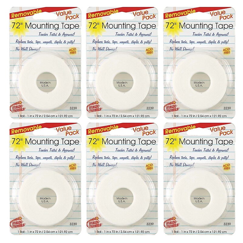 Magic Mounts® Removable Mounting Tape, 1" x 72", White, 6 Rolls (MIL3239-6) image 1