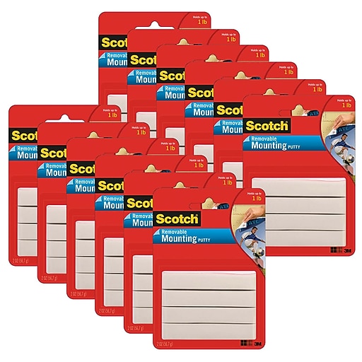 Scotch® Removable Mounting Putty, 2 oz., White, 12 Packs (MMM86012