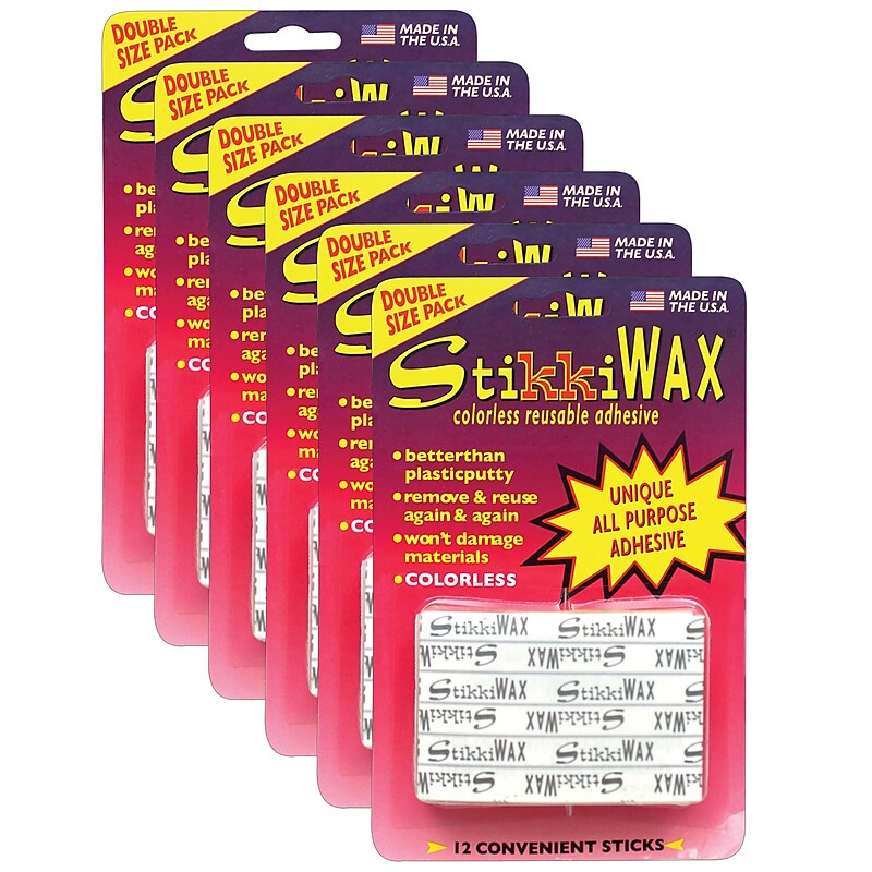 StikkiWorks StikkiWAX™ Adhesive Bars/Sticks, 6.40" x 4.20" x 1.60", Clear, 12 Per Pack, 6 Packs (STK02010-6) image 1