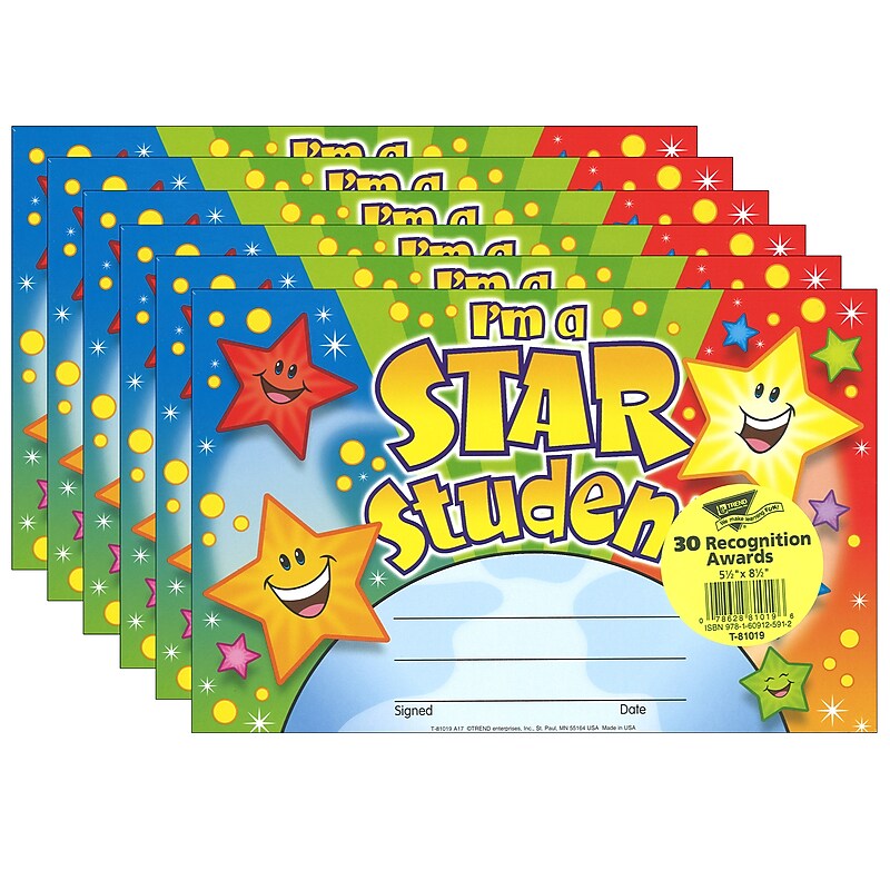 TREND I'm a Star Student Recognition Awards, 30 Per Pack, 6 Packs (T-81019-6) image 1
