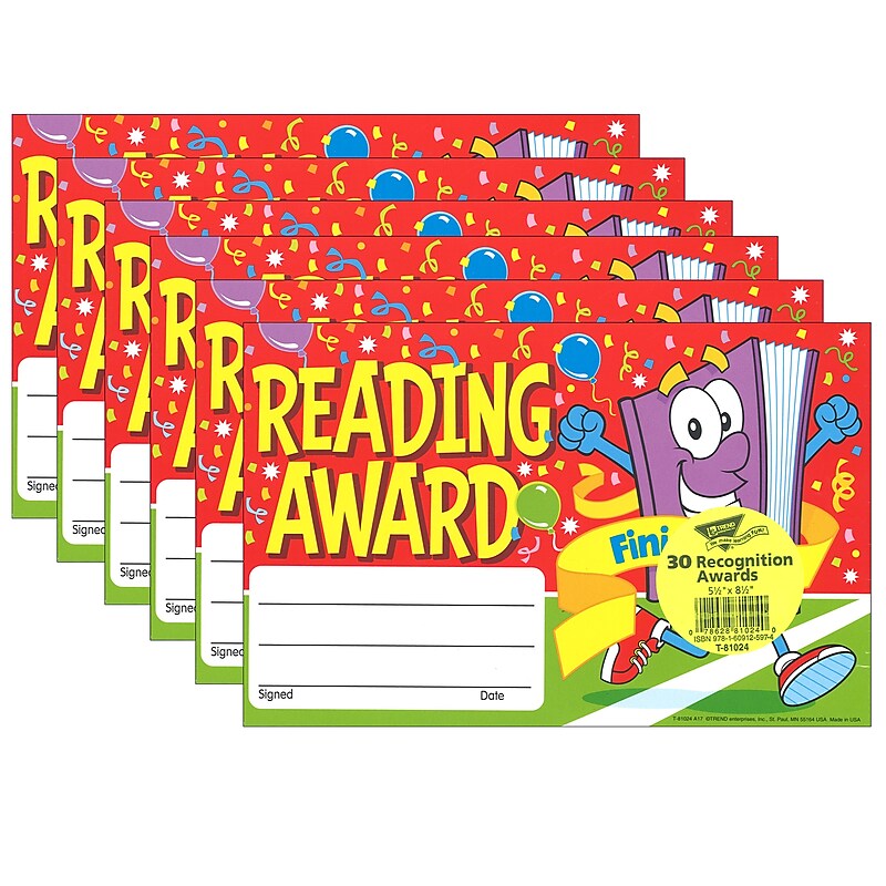 TREND Reading Award Finish Line Recognition Awards, 30 Per Pack, 6 Packs (T-81024-6) image 1