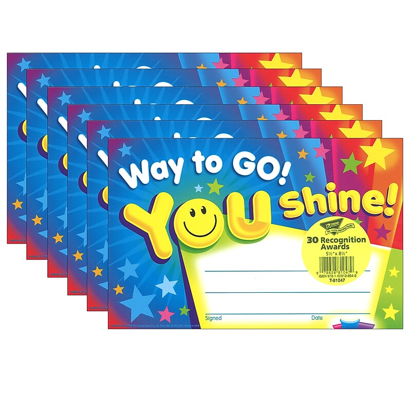 TREND Way to Go! You Shine! Recognition Awards, 30 Per Pack, 6 Packs (T-81047-6) image 1
