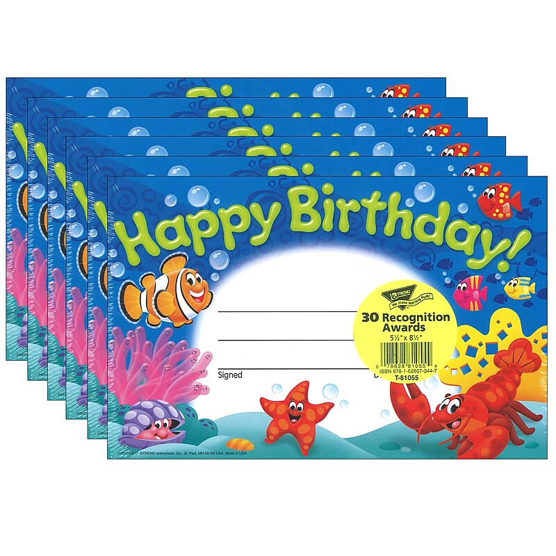 TREND Happy Birthday! Sea Buddies Recognition Awards, 30 Per Pack, 6 Packs (T-81055-6) image 1