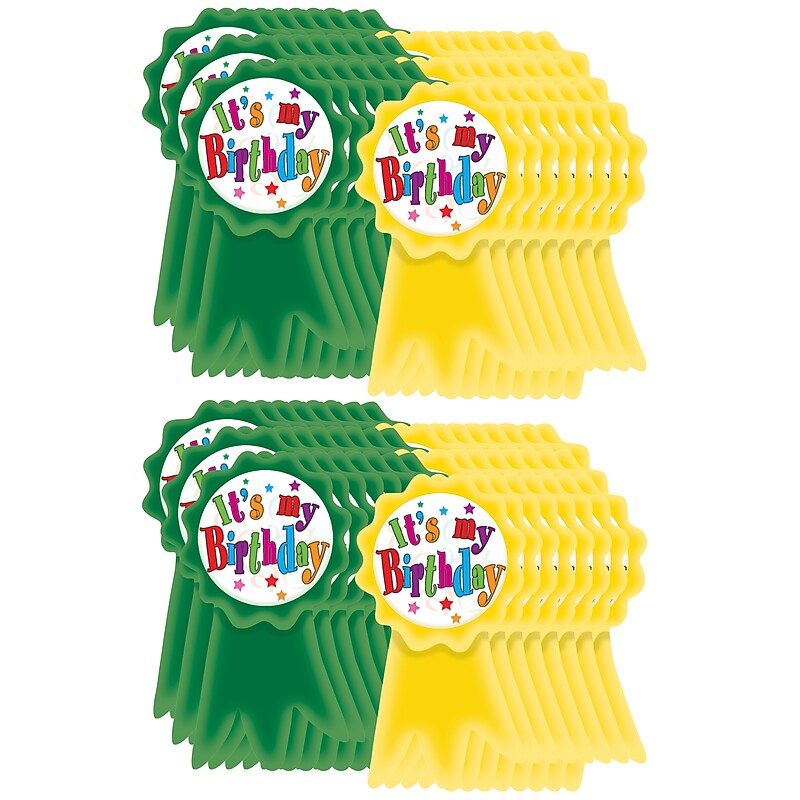 Teacher Created Resources Birthday Ribbons Wear 'Em Badges, 16 Per Pack, 6 Packs (TCR4851-6) image 1