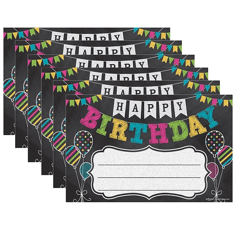 Teacher Created Resources Chalkboard Brights Happy Birthday Awards, 25 Per Pack, 6 Packs (TCR5466-6) image 1