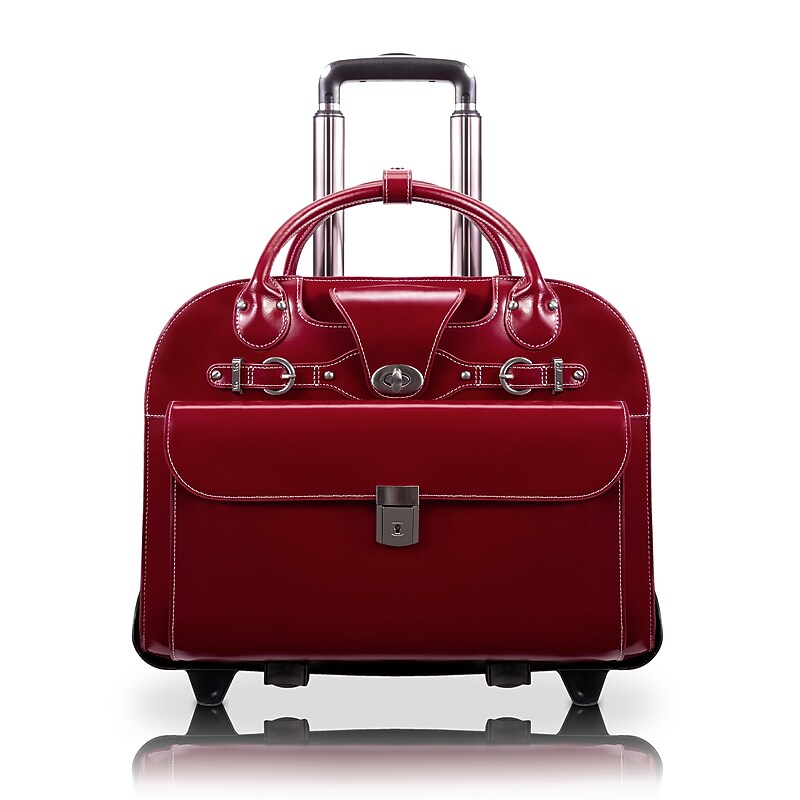 McKlein Roseville Leather Briefcase, Laptop Compatible, Rolling, TSA Checkpoint Friendly, Red (96646) image 1