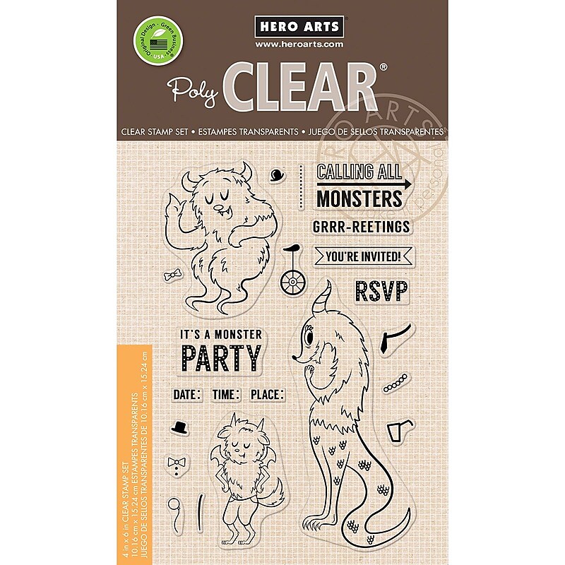Hero Arts PolyCLEAR Monster Greetings Clear Stamps, 4" x 6", Clear (HA-CM173) image 1