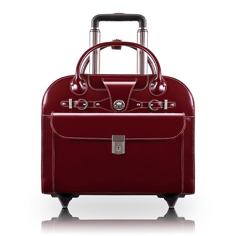 McKlein Edgebrook L Series Leather Briefcase, Laptop Compatible, Rolling, Red (96316) image 1