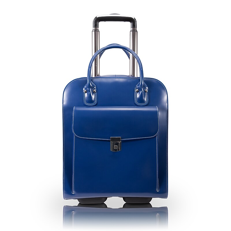 McKlein UPTOWN L Series Leather Briefcase, Laptop Compatible, Rolling, Navy (97697) image 1