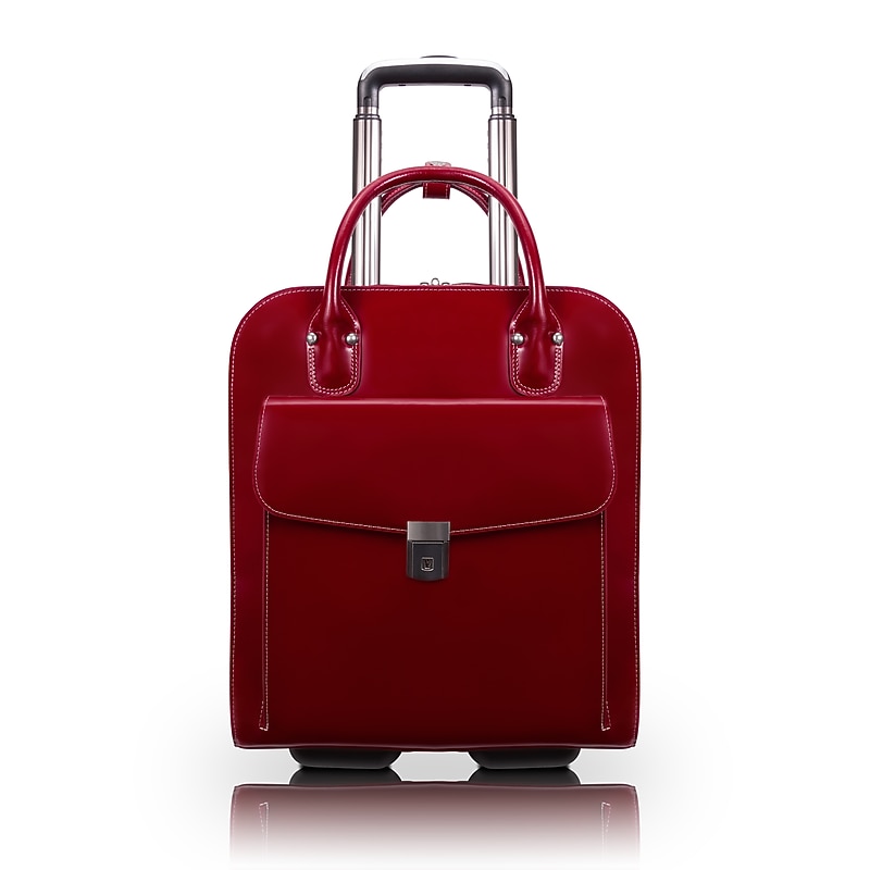 McKlein UPTOWN L Series Leather Briefcase, Laptop Compatible, Rolling, Red (97696) image 1