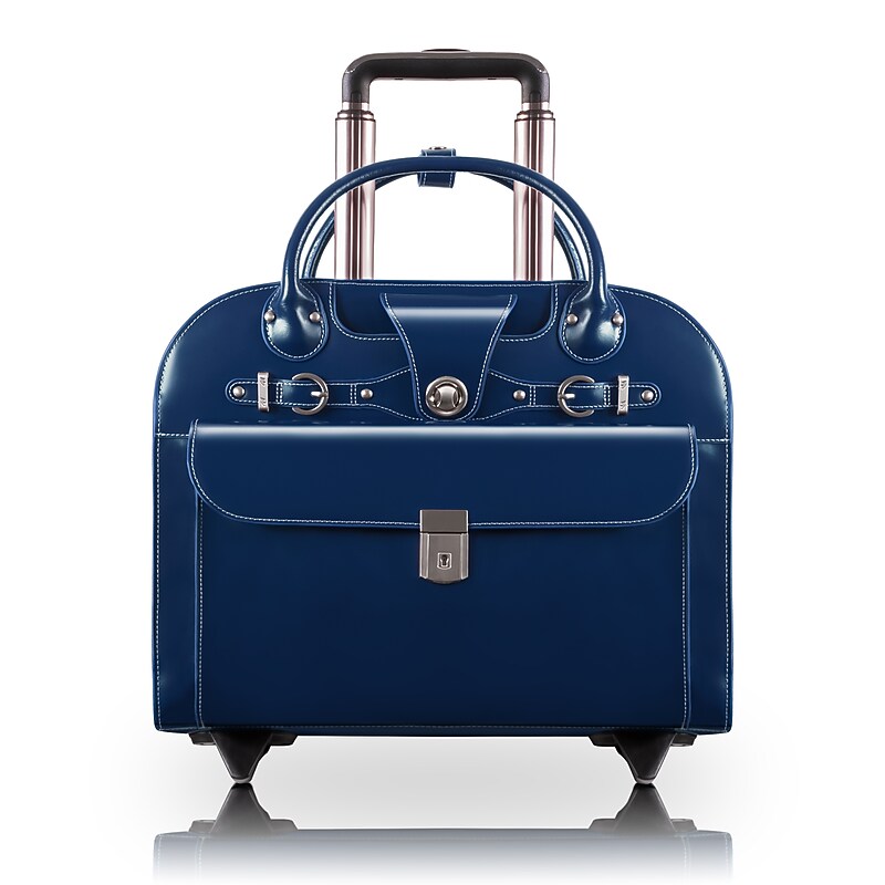 McKlein Edgebrook L Series Leather Briefcase, Laptop Compatible, Rolling, Navy (96317) image 1