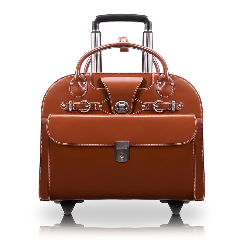 McKlein Edgebrook L Series Leather Briefcase, Laptop Compatible, Rolling, Brown (96314) image 1